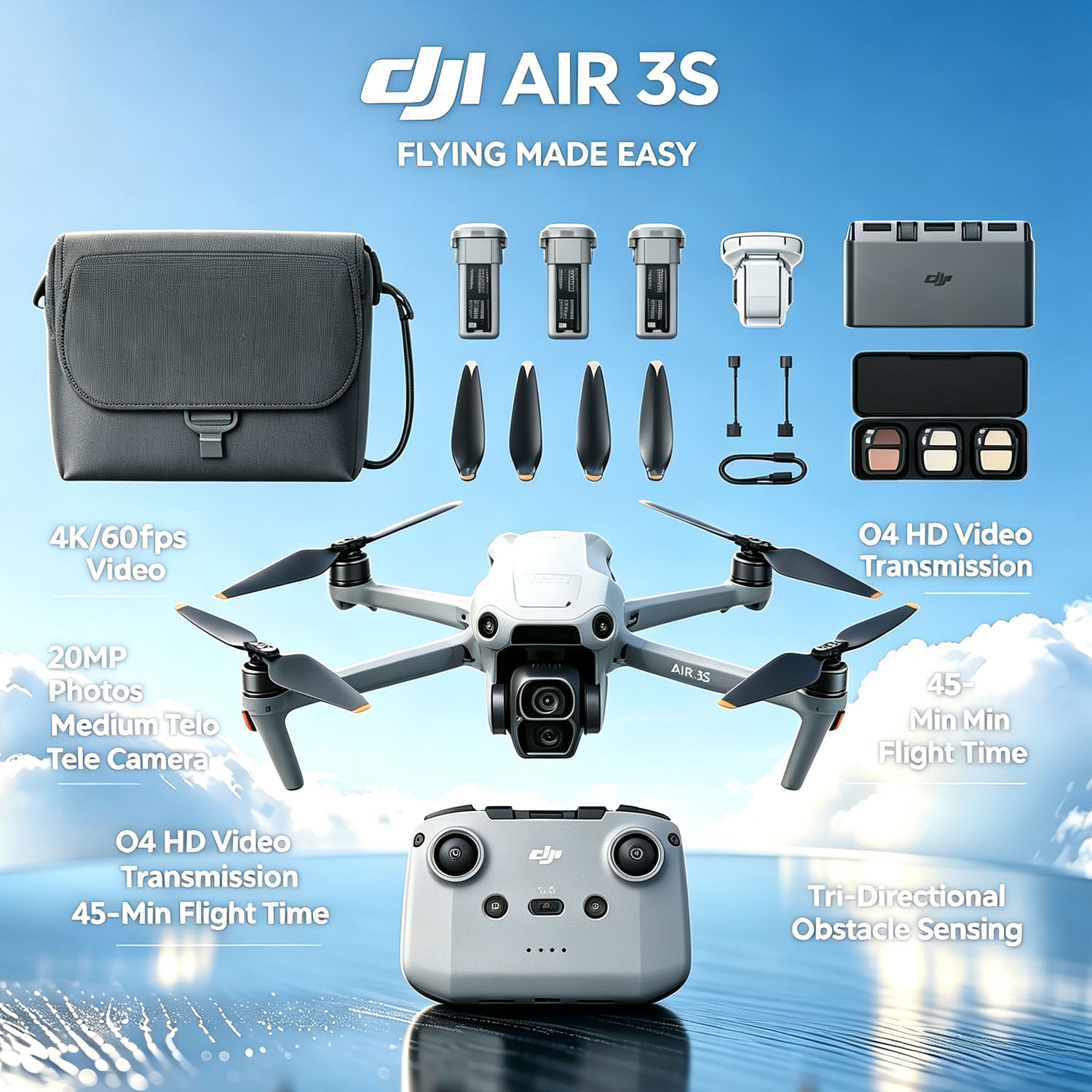 Open Box-DJI Air 3S Fly More C – Drone Rc N3 3 Batteries recenzja i cena